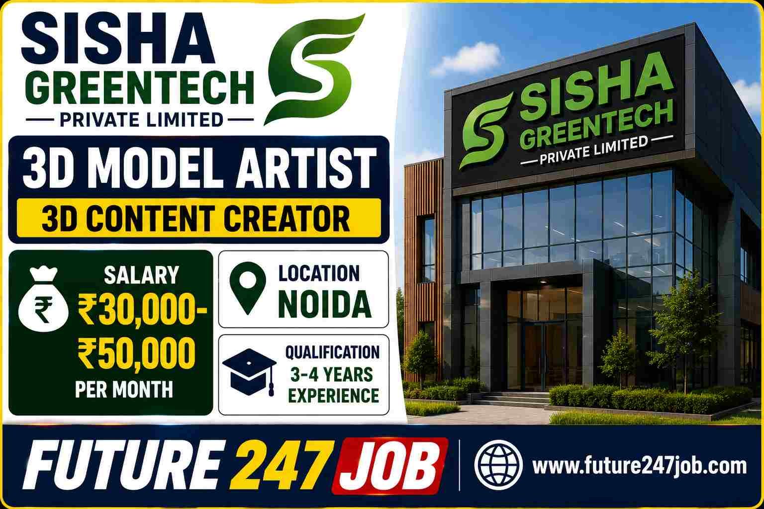 SISHA GREENTECH PRIVATE LIMITED Job Vacancy 2026 | 3D Model Artist Recruitment